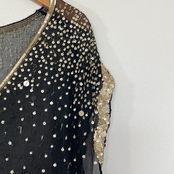 Vintage Shag Black Cream Sequin Embellished Blouse Top - Picture 5 of 16